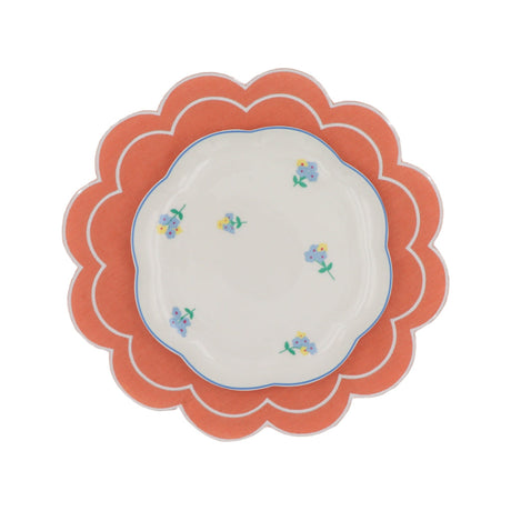 Meadow Flora Scalloped Ceramic Dinner Plates – Set of 4 (+1 Bonus Plate)