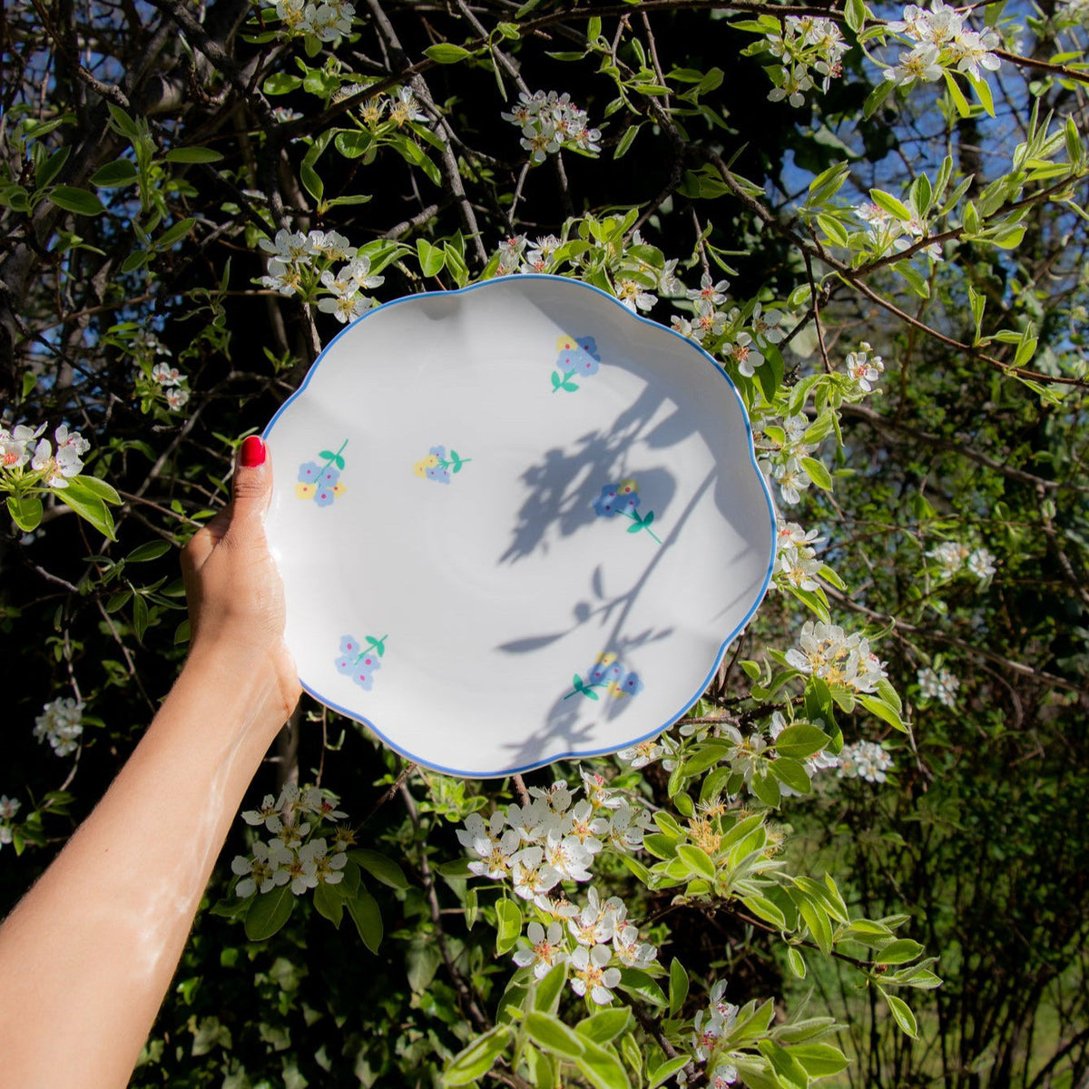 Meadow Flora Scalloped Ceramic Dinner Plates – Set of 4 (+1 Bonus Plate)
