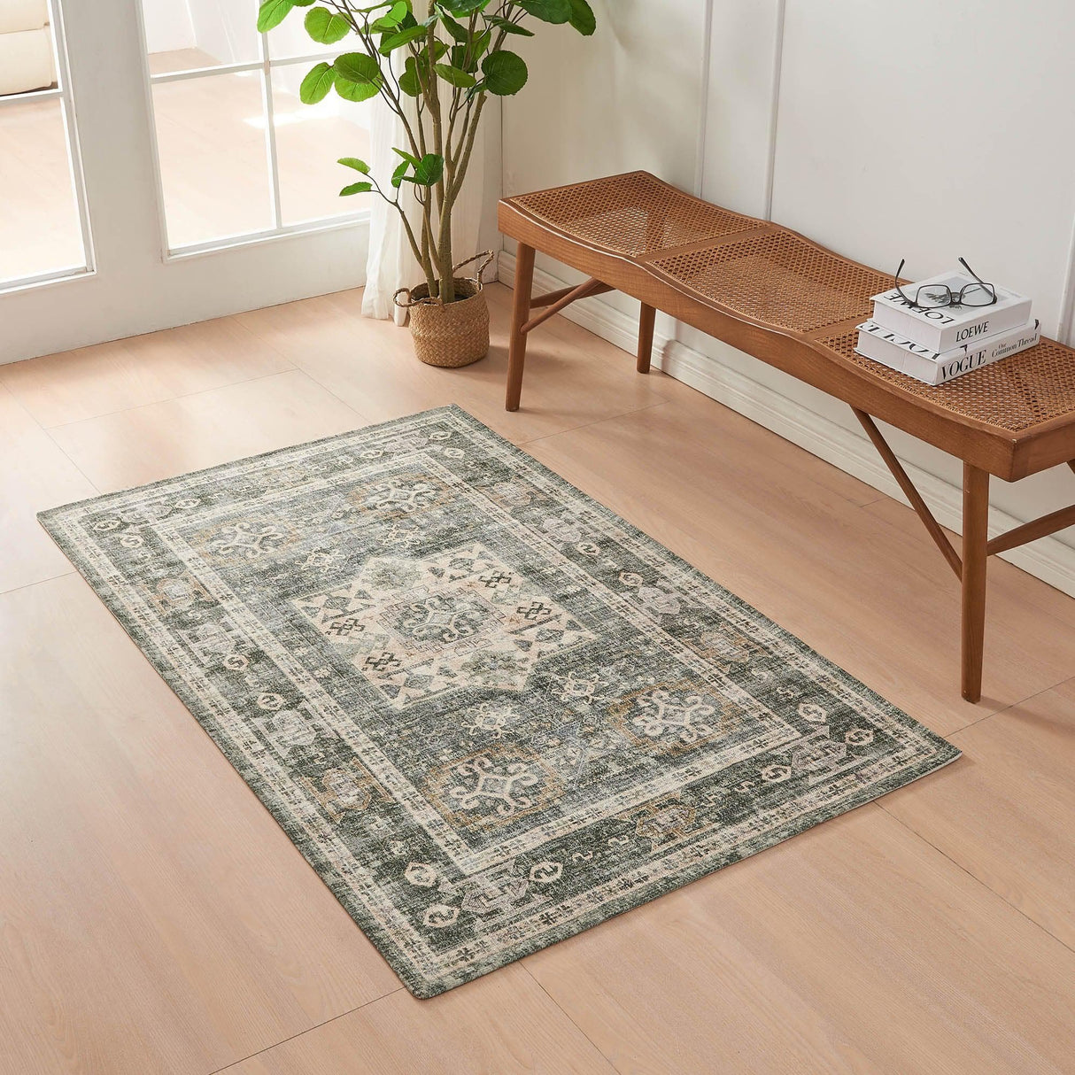 Medallion Machine Washable Accent Area Rug 3' x 5' - Nava Collection-Rugs-Parc Decor
