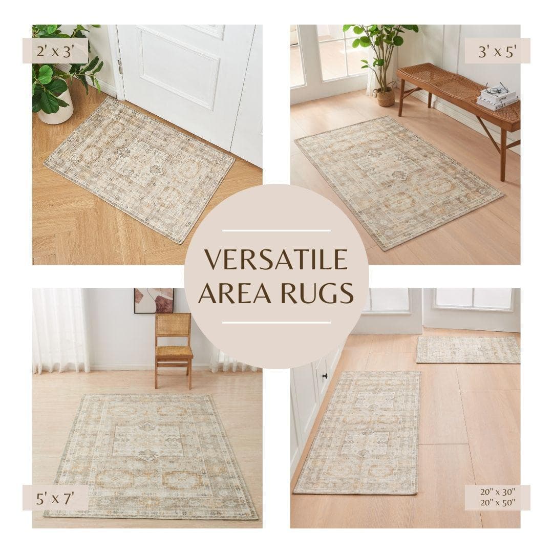Medallion Machine Washable Accent Area Rug 5' x 7' - Nava Collection-Rugs-Parc Decor
