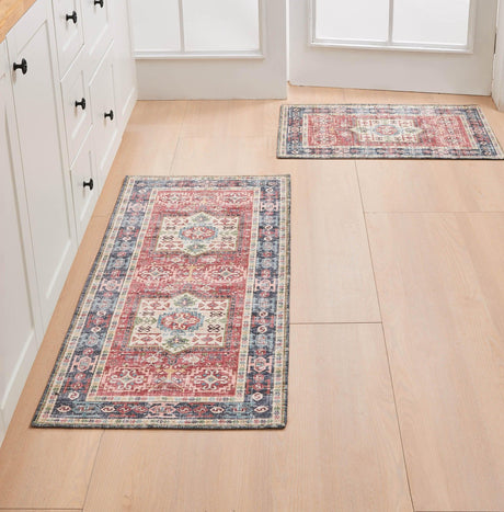 Medallion Machine Washable Accent Area Rug & Runner 2 Pack - Nava Collection-Rugs-Parc Decor