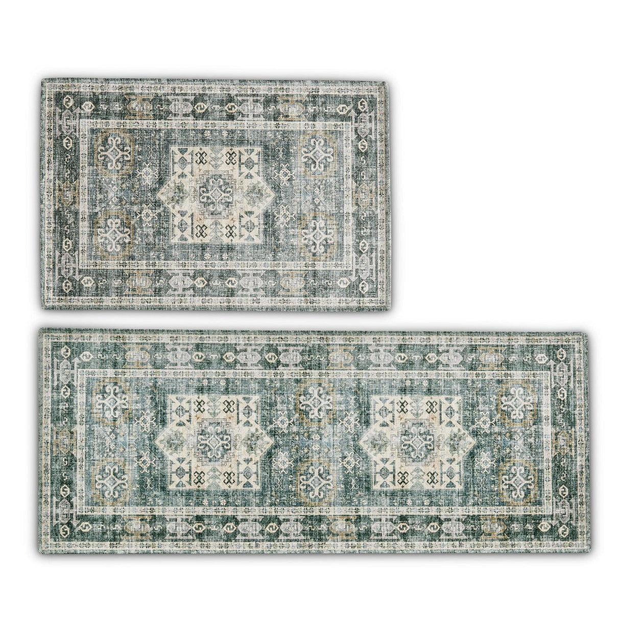 Medallion Machine Washable Accent Area Rug & Runner 2 Pack - Nava Collection-Rugs-Parc Decor