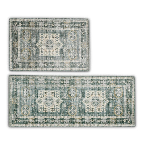 Medallion Machine Washable Accent Area Rug & Runner 2 Pack - Nava Collection-Rugs-Parc Decor