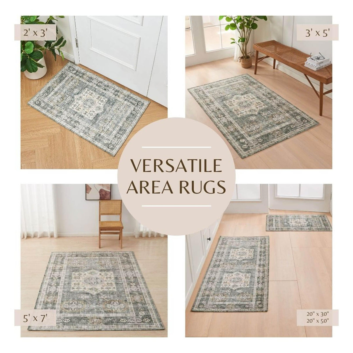 Medallion Machine Washable Accent Area Rug & Runner 2 Pack - Nava Collection-Rugs-Parc Decor