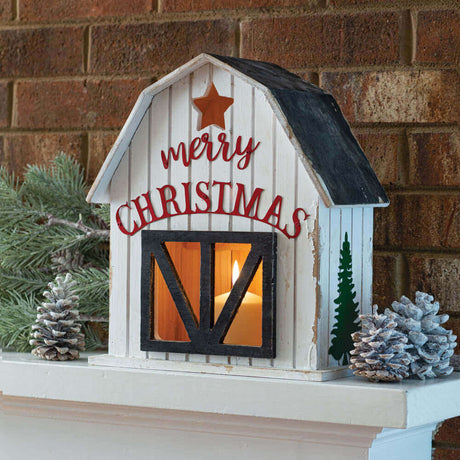 Merry Christmas Farmhouse Wooden Barn Lantern-christmas decor-Parc Decor