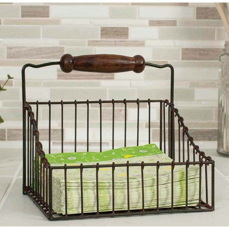 Metal Farmhouse Napkin Caddy with Handle-napkin holder-Parc Decor