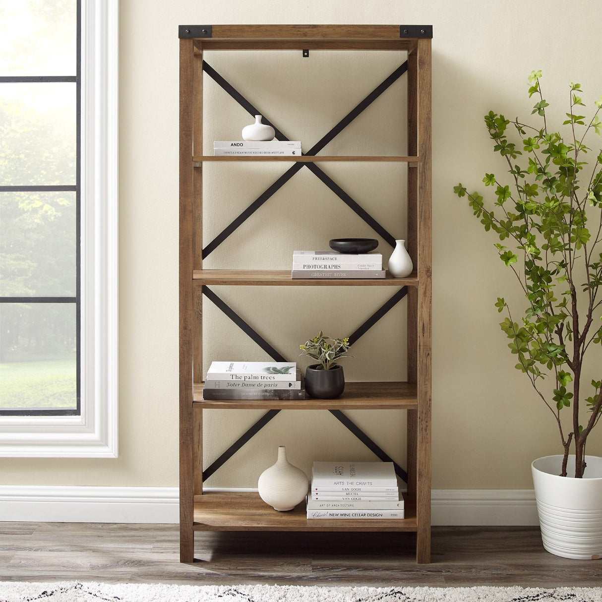 Metal X Bookshelf-Home Office-Parc Decor