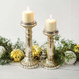 Metallic Gold Mercury Glass Pillar Candle Holders (Set of 2)-Lighting-Parc Decor
