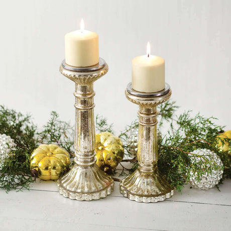 Metallic Gold Mercury Glass Pillar Candle Holders (Set of 2)-Lighting-Parc Decor