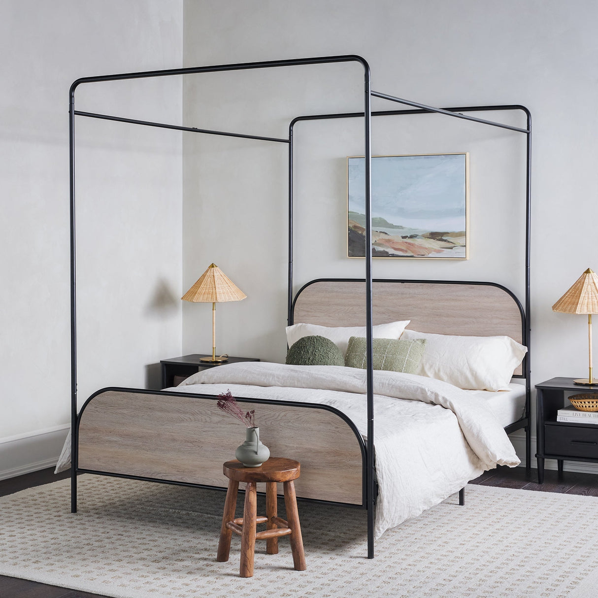 Metro Modern Metal and Wood Canopy Queen Bedframe-Bedroom-Parc Decor