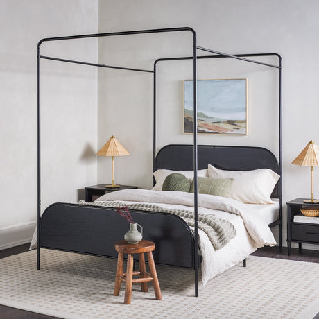 Metro Modern Metal and Wood Canopy Queen Bedframe-Bedroom-Parc Decor
