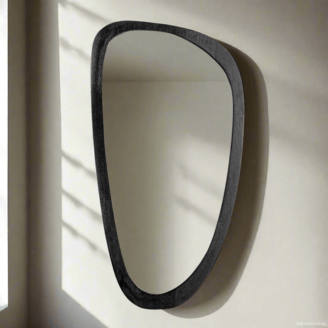 Mid-Century Modern Asymmetrical Black Wood Mirror-Mirror-Parc Decor