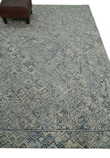 Mid Century Modern Hand Tufted 2x3, 3x5, 5x8, 6x9, 8x10 and 9x12 Woolen Beige and Blue Area Rug | MIR1