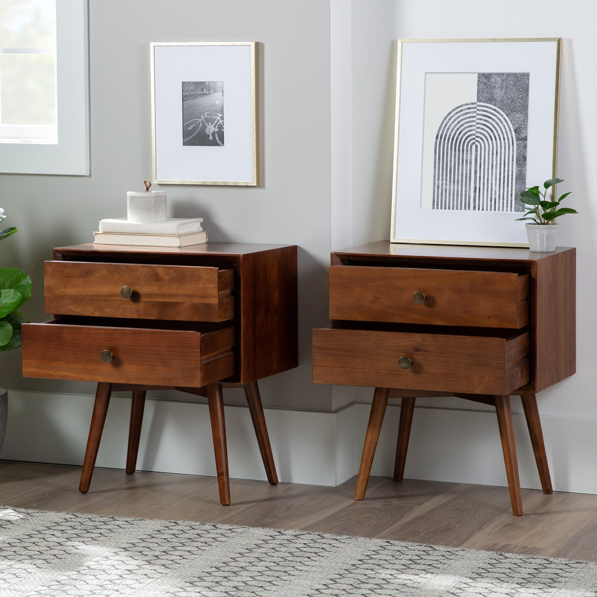 Mid-Century Solid Wood Nightstand Collection (1 or 2 Drawer)-Bedroom-Parc Decor