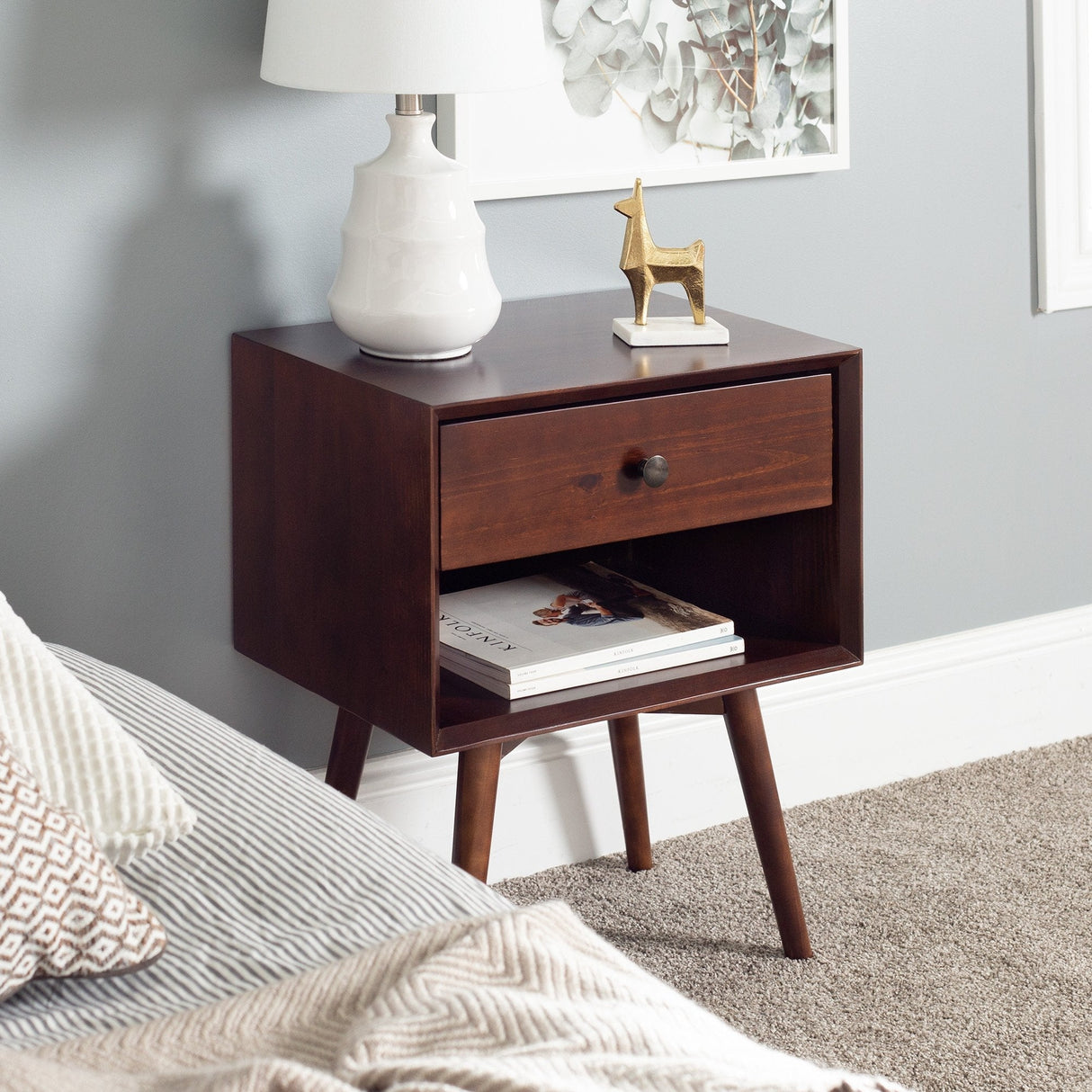 Mid-Century Solid Wood Nightstand Collection (1 or 2 Drawer)-Bedroom-Parc Decor