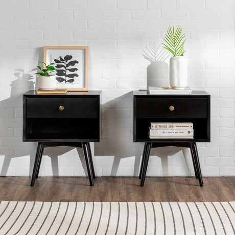Mid-Century Solid Wood Nightstand Collection (1 or 2 Drawer)-Bedroom-Parc Decor