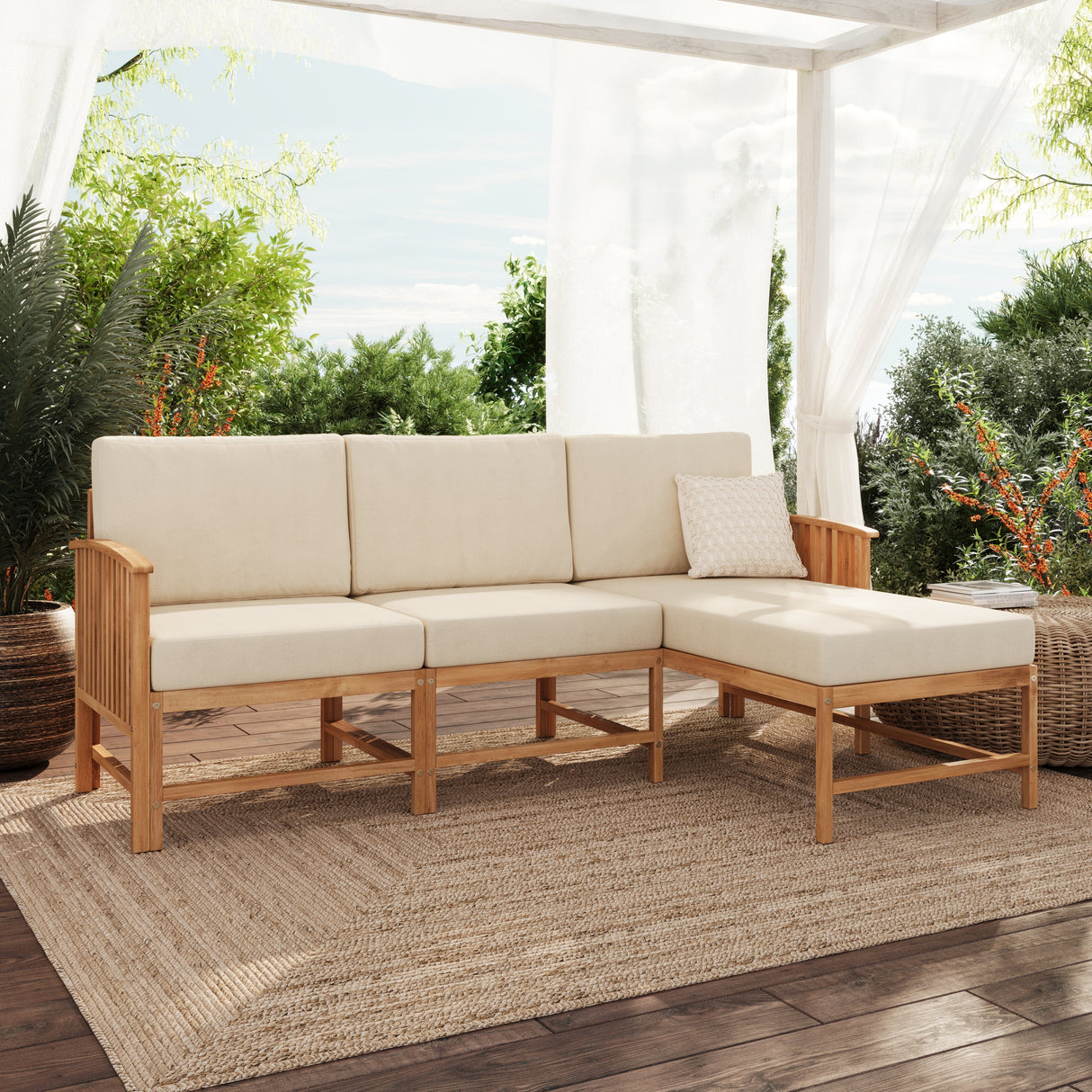Midland Modern Solid Wood 3-Piece Outdoor Sectional Set-Outdoor-Parc Decor
