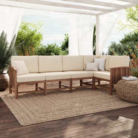 Midland Modern Solid Wood 5-Piece Outdoor Sectional Set-Outdoor-Parc Decor