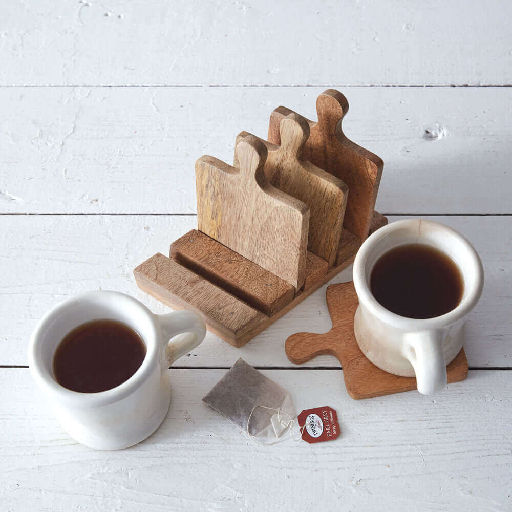 Mini Wooden Cutting Board Coasters with Caddy-Coasters-Parc Decor
