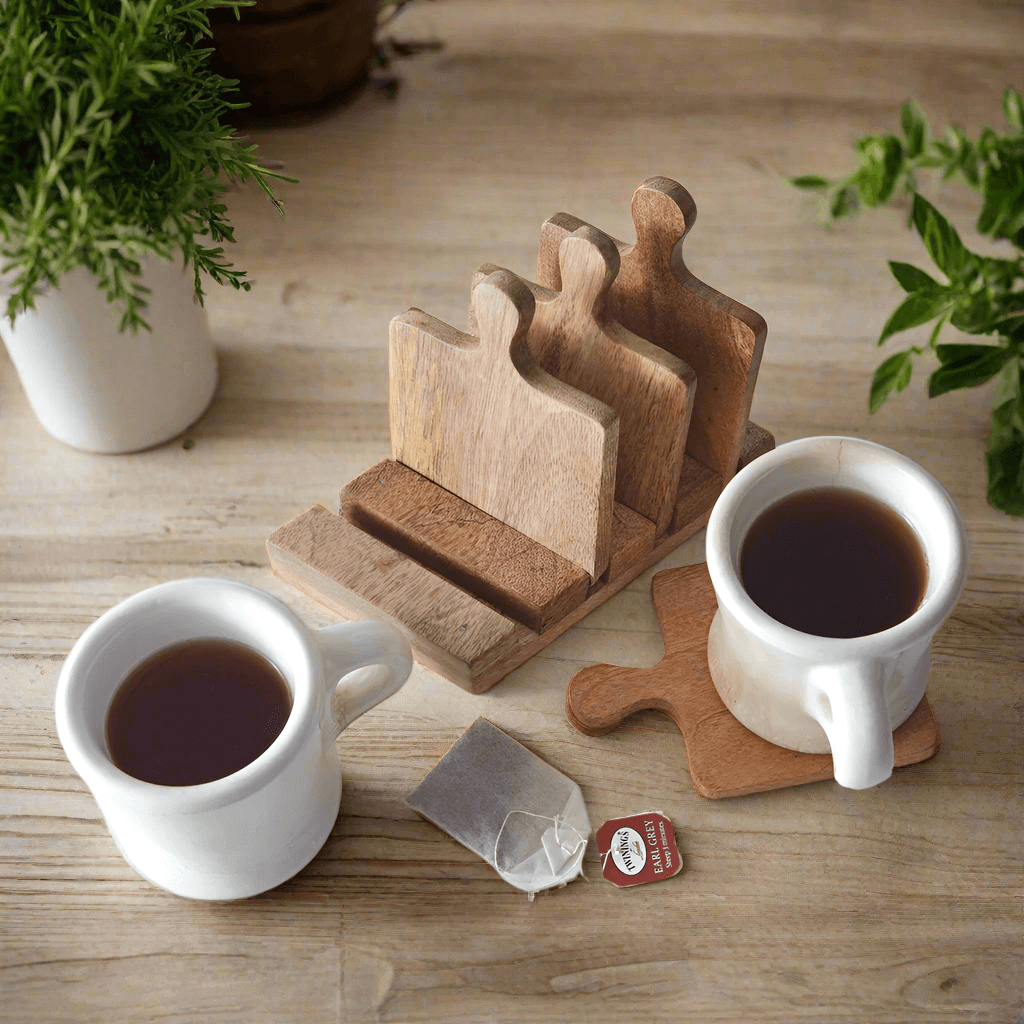 Mini Wooden Cutting Board Coasters with Caddy-Coasters-Parc Decor