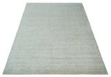 Minimalist Fine Hand Knotted Ivory and Silver 9x12 Rug Made with Fine Wool, Solid Rug | AC37912