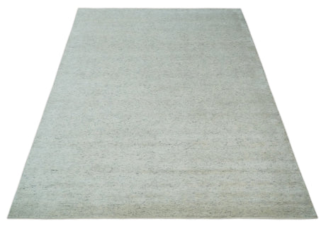 Minimalist Fine Hand Knotted Ivory and Silver 9x12 Rug Made with Fine Wool, Solid Rug | AC37912