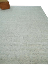 Minimalist Fine Hand Knotted Ivory and Silver 9x12 Rug Made with Fine Wool, Solid Rug | AC37912