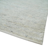 Minimalist Fine Hand Knotted Ivory and Silver 9x12 Rug Made with Fine Wool, Solid Rug | AC37912