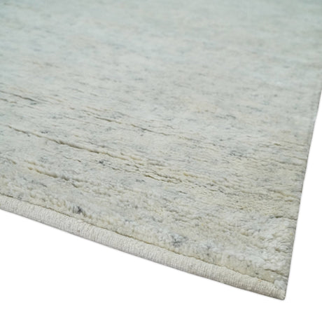 Minimalist Fine Hand Knotted Ivory and Silver 9x12 Rug Made with Fine Wool, Solid Rug | AC37912