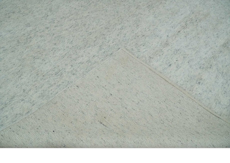 Minimalist Fine Hand Knotted Ivory and Silver 9x12 Rug Made with Fine Wool, Solid Rug | AC37912