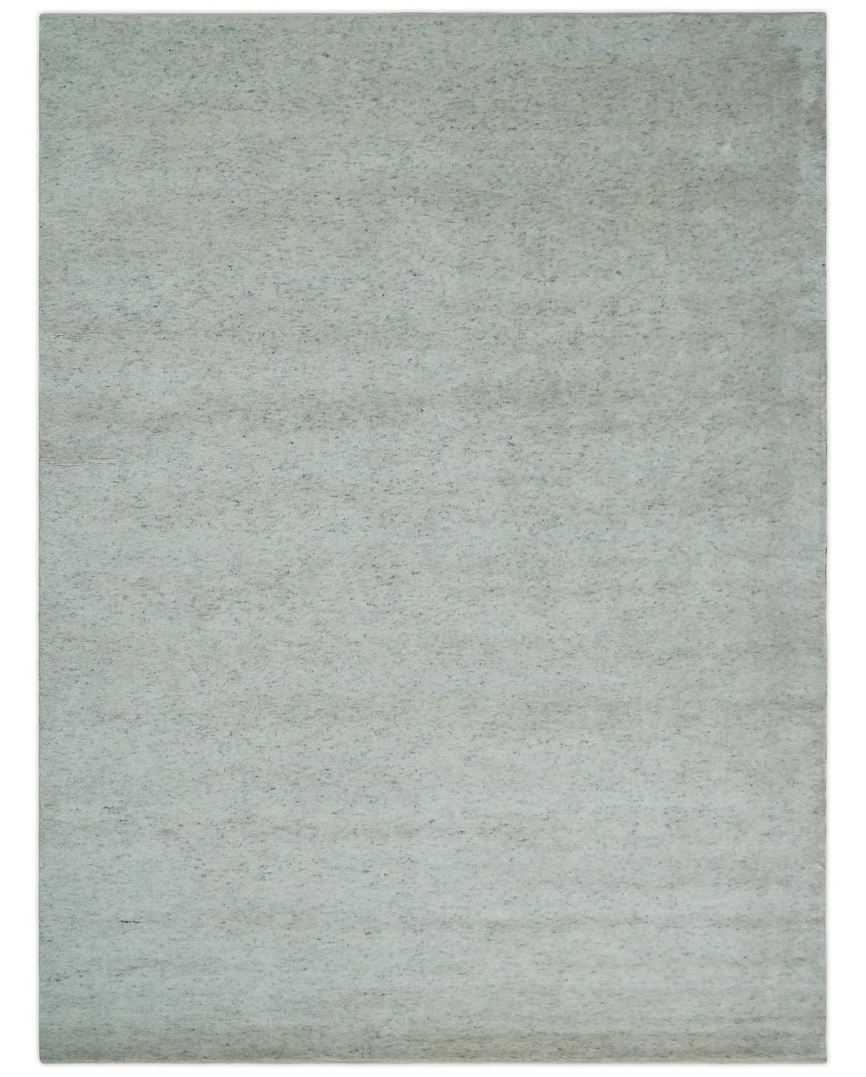 Minimalist Fine Hand Knotted Ivory and Silver 9x12 Rug Made with Fine Wool, Solid Rug | AC37912
