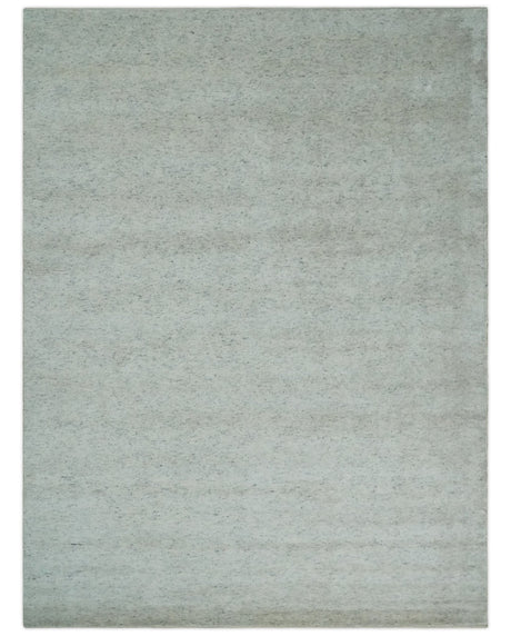 Minimalist Fine Hand Knotted Ivory and Silver 9x12 Rug Made with Fine Wool, Solid Rug | AC37912