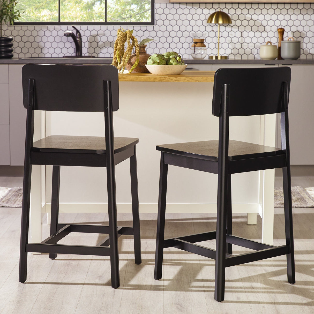Minimalist Solid Wood Counter Stool, Set of 2-Dining / Kitchen-Parc Decor