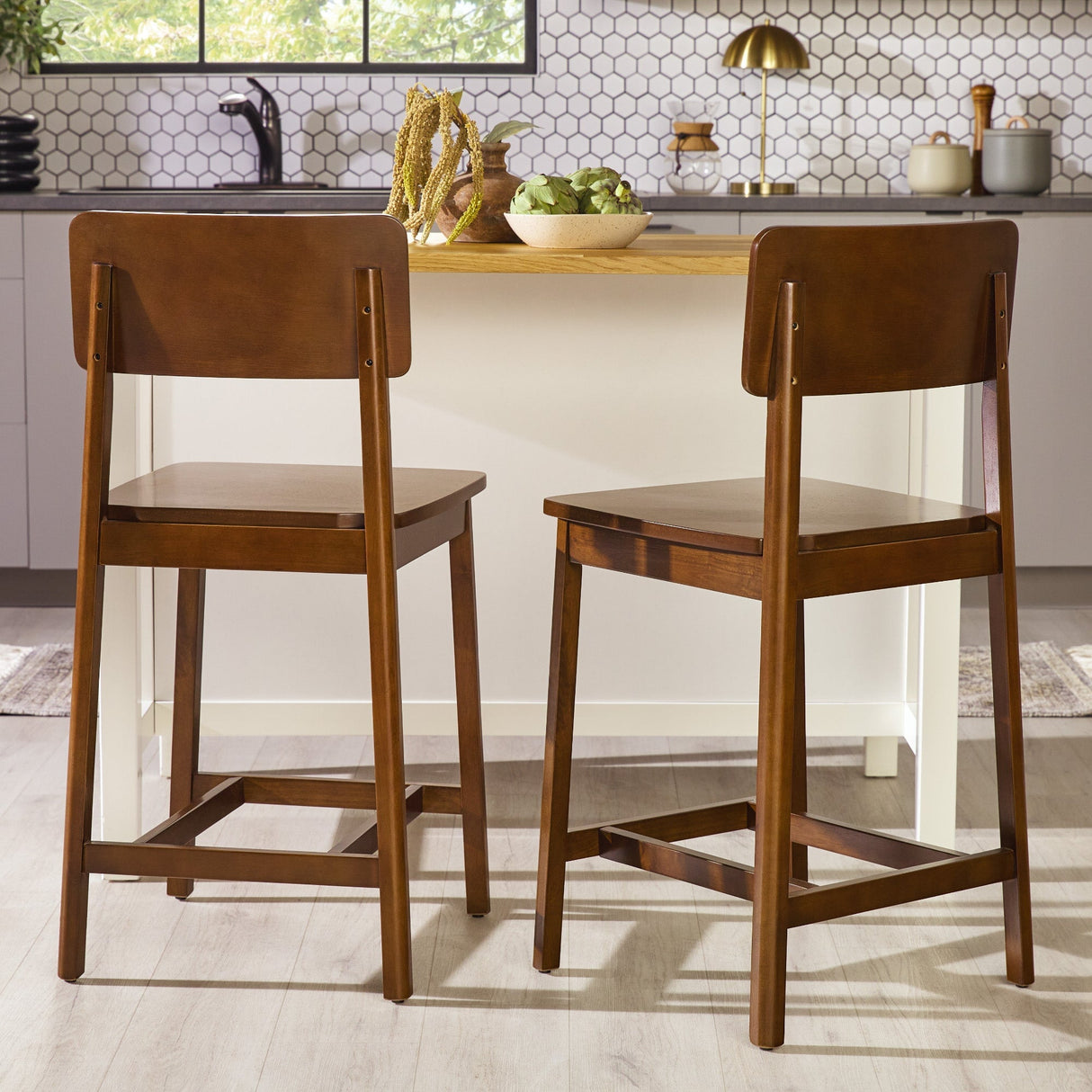 Minimalist Solid Wood Counter Stool, Set of 2-Dining / Kitchen-Parc Decor