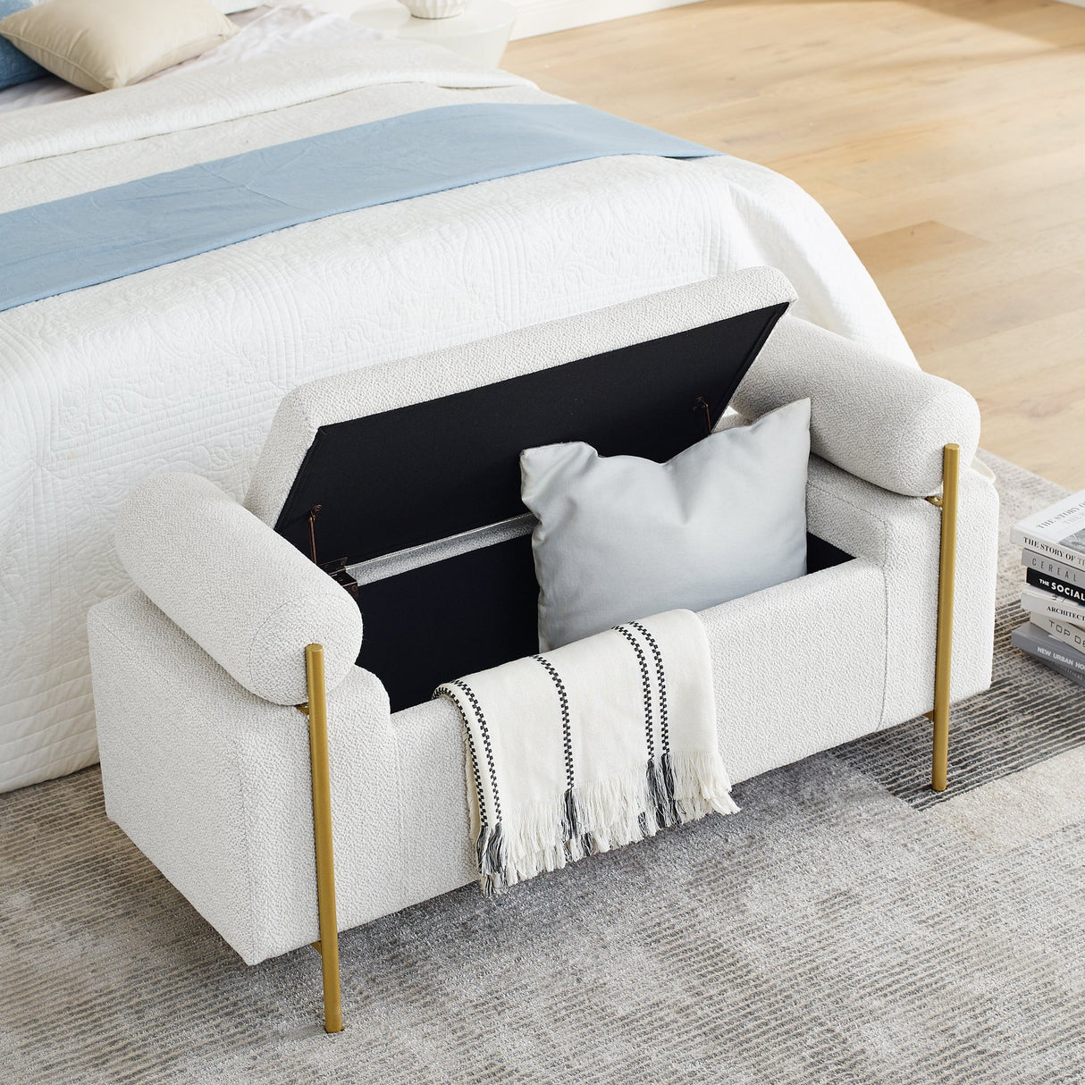 Minimalist Upholstered Linen Storage Bench-Bedroom-Parc Decor