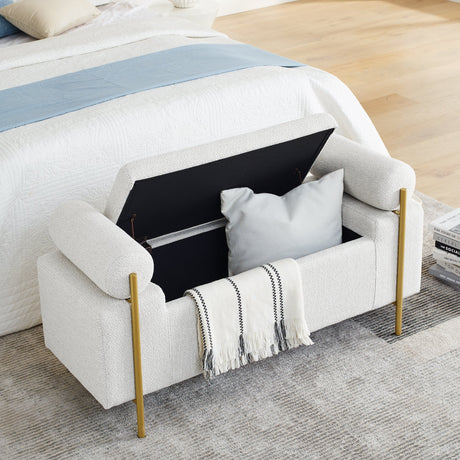 Minimalist Upholstered Linen Storage Bench-Bedroom-Parc Decor