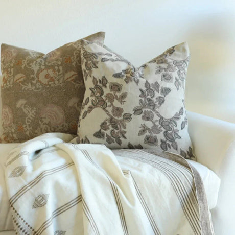 Mira Linen Floral Throw Pillow Cover, Orchid-Floral Pillows-Parc Decor