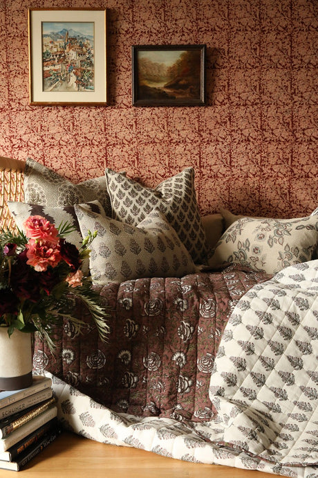 Mira Linen Floral Throw Pillow Cover, Teal-Floral Pillows-Parc Decor