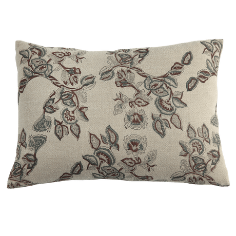 Mira Linen Floral Throw Pillow Cover, Teal-Floral Pillows-Parc Decor