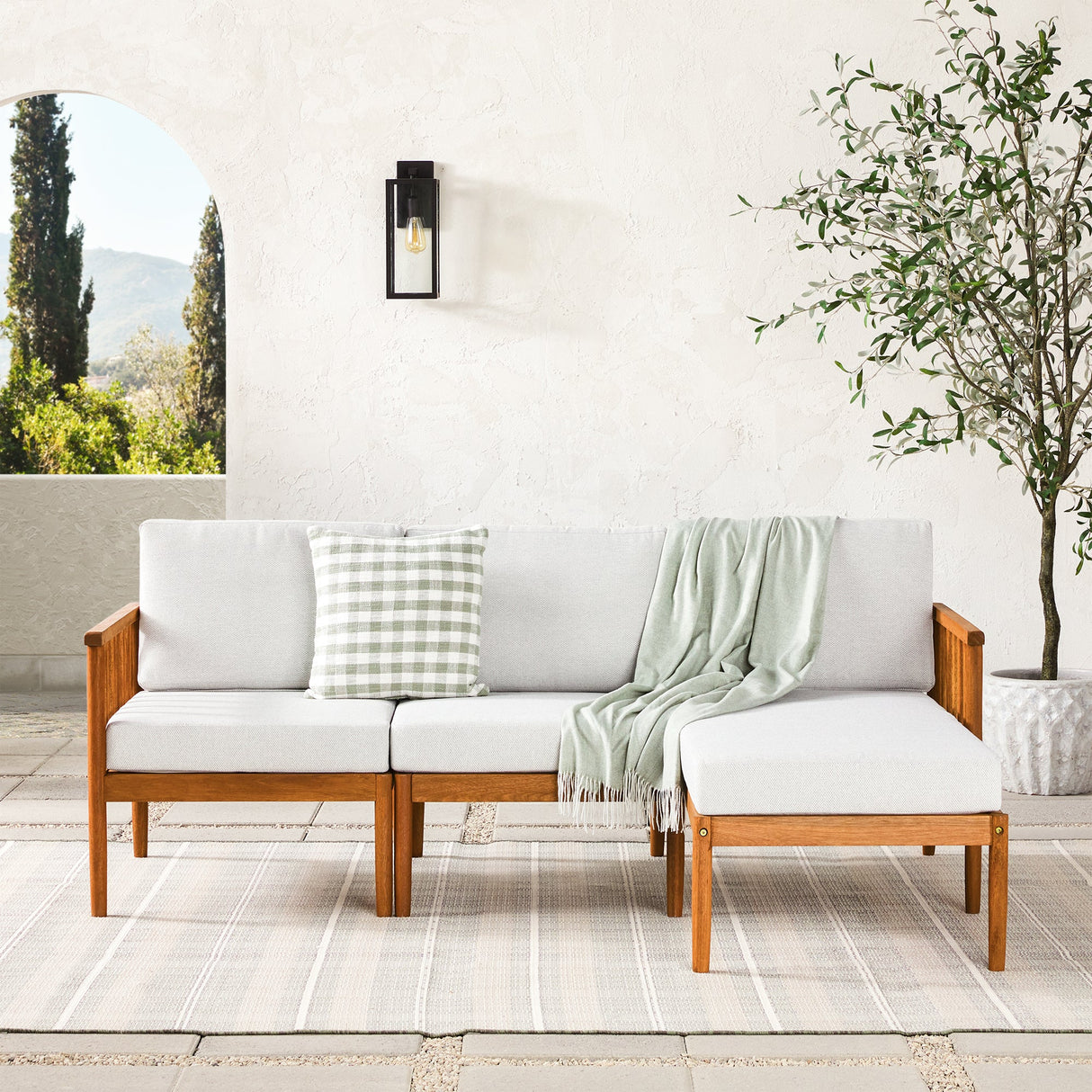 Modern 3-Piece Spindle Solid Wood Outdoor L-Shaped Sectional Set-Outdoor-Parc Decor