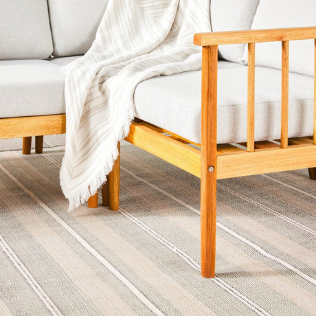 Modern 5-Piece Spindle Solid Wood Outdoor L-Shaped Sectional Set-Outdoor-Parc Decor