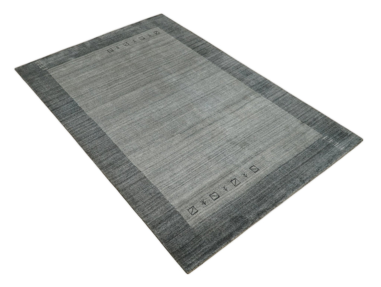 Modern 5x6.5 Gray and Silver Blended Wool Hand Woven Area Rug