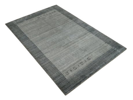 Modern 5x6.5 Gray and Silver Blended Wool Hand Woven Area Rug