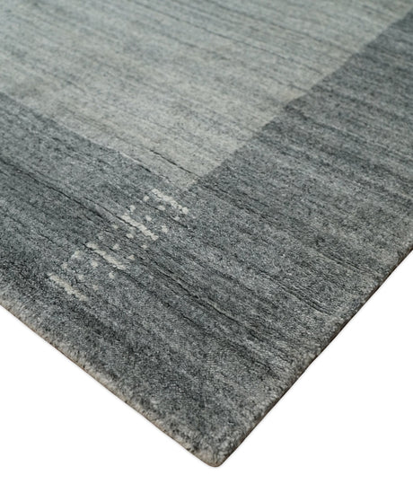 Modern 5x6.5 Gray and Silver Blended Wool Hand Woven Area Rug
