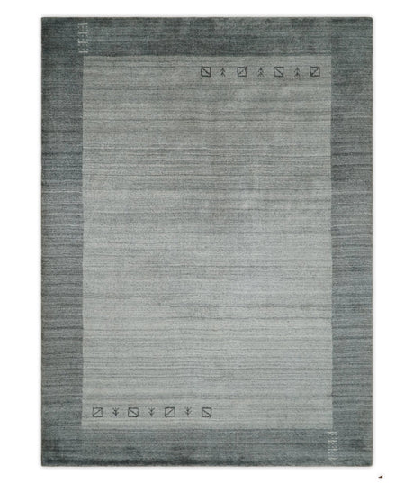 Modern 5x6.5 Gray and Silver Blended Wool Hand Woven Area Rug