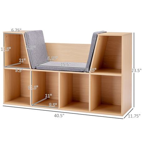 Modern 6 Cubby Natural Wood Reading Nook Bench-Storage & Organization-Parc Decor