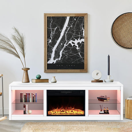 Modern 66" LED TV Stand with 23" Insert Electric Fireplace for Living Room