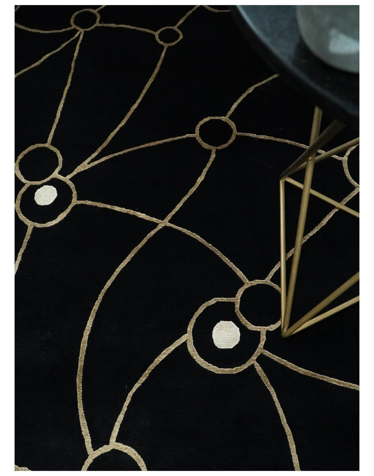Modern 6x8 Black and Gold Wool and Silk Hand Woven Rug