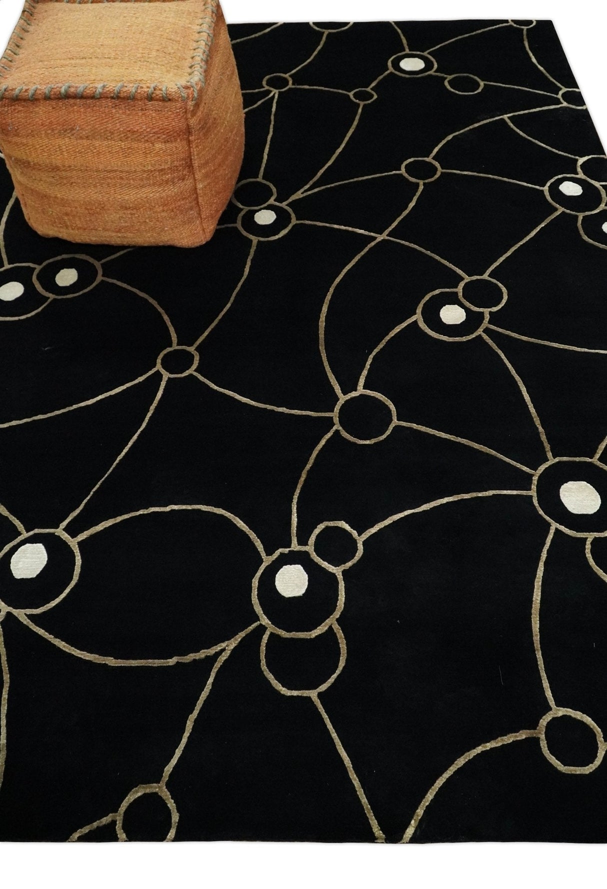 Modern 6x8 Black and Gold Wool and Silk Hand Woven Rug