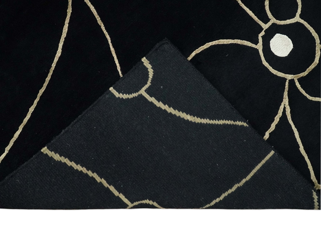 Modern 6x8 Black and Gold Wool and Silk Hand Woven Rug